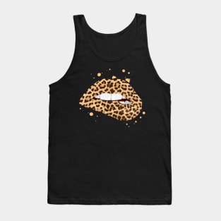 Cool Lips Bite Kiss Me Leopard Print Cheetah Tank Top